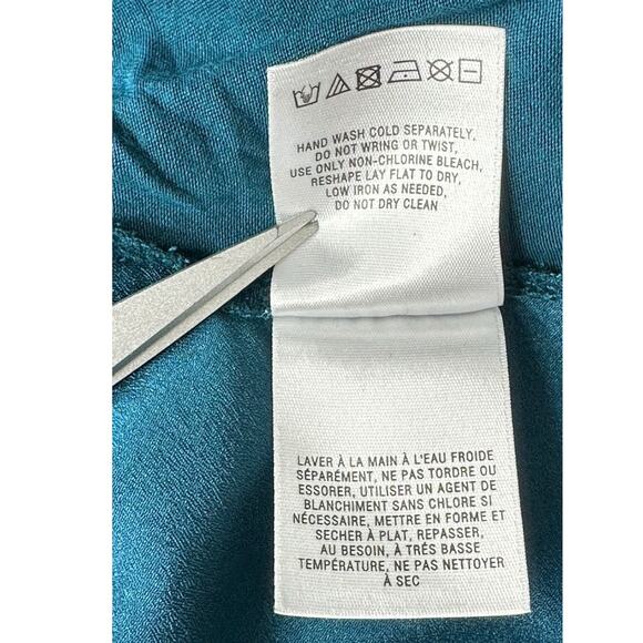 Deletta Anthropologie Top Womens XS Shimmerwing Back Cutouts Teal Stretch V-Neck - Picture 8 of 9